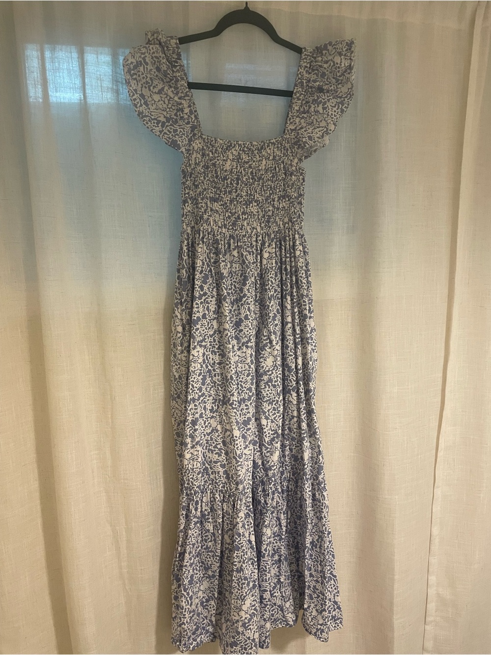 OPT- Smocked Square-Neck Maxi Dress in Blue Floral